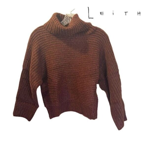 Leith Dolman Soft Ribbed Knit Turtleneck Burgundy‎ Sweater NWT - Picture 2 of 5